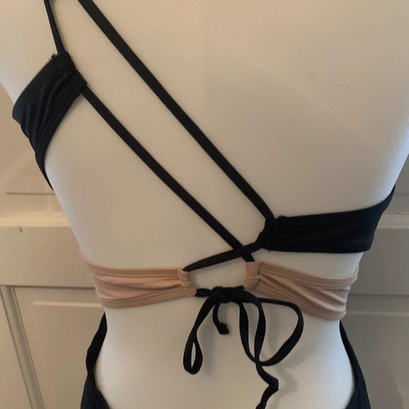 SUNN Lab Swim One Shoulder Color block One-Piece Swimsuit Black, Tan SMALL *NWT* - Picture 6 of 7